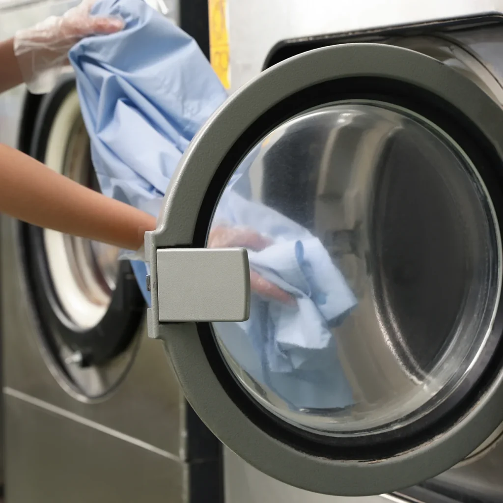 Moving washing into a large commercial dryer